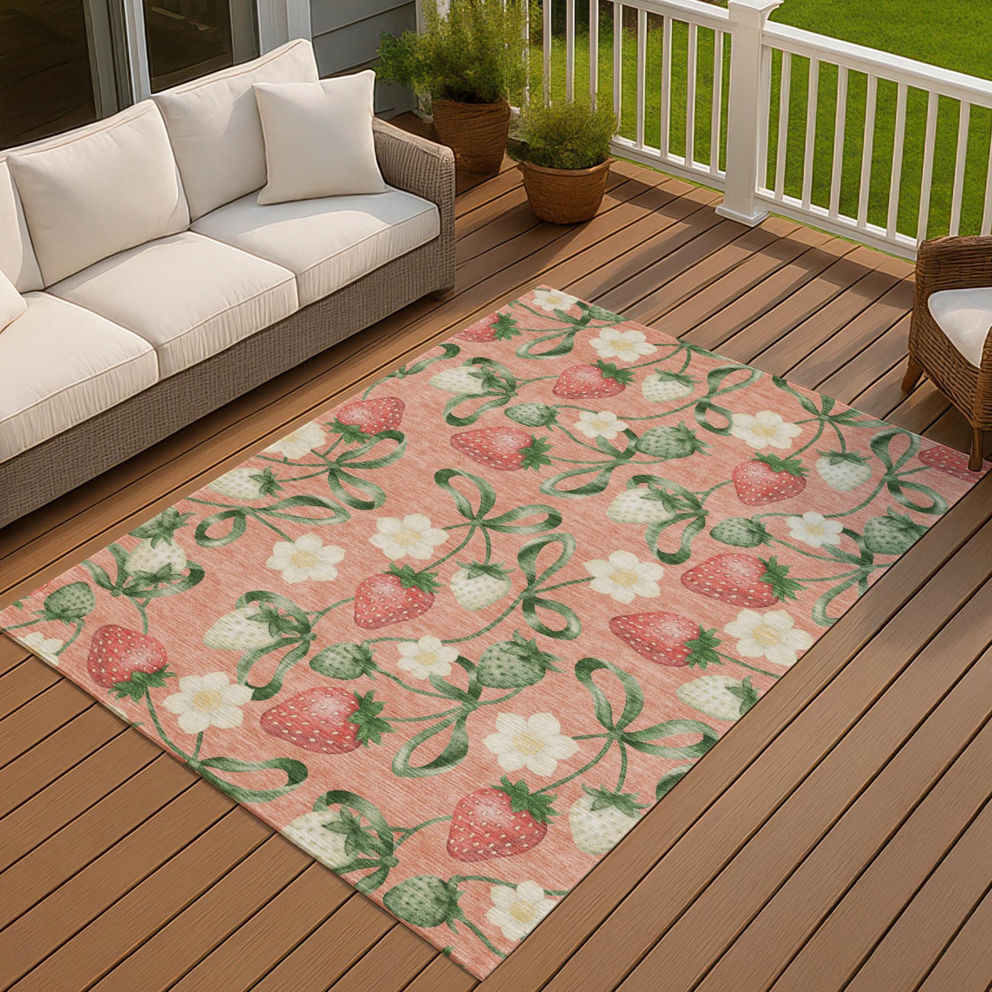 10' X 14' Salmon And Orange Floral Washable Indoor Outdoor Area Rug Homeroots Outdoor