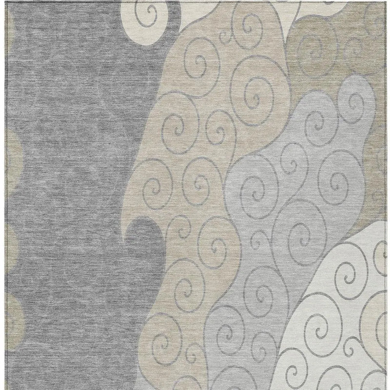 10' X 14' Silver And Beige Abstract Washable Indoor Outdoor Area Rug Homeroots Outdoor