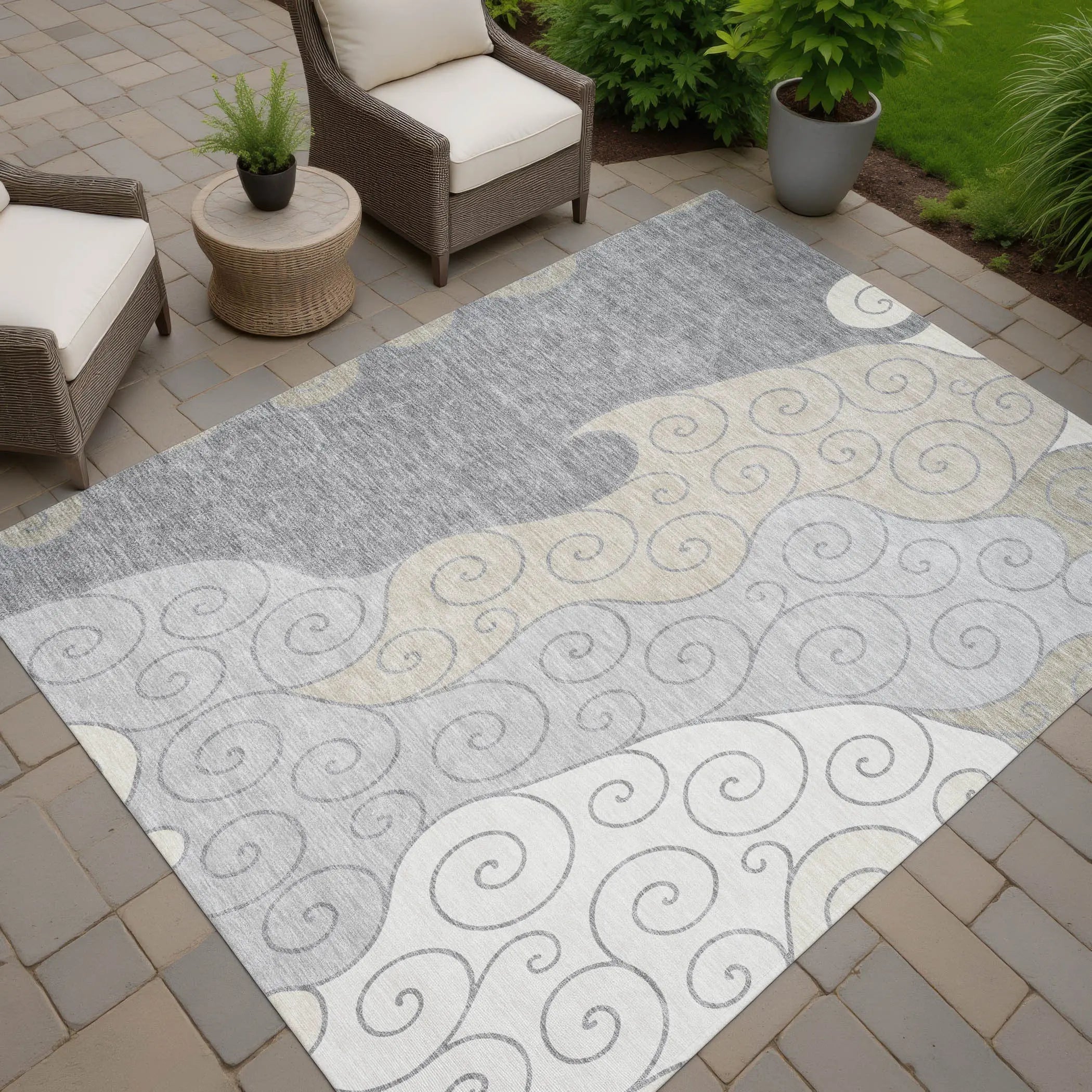10' X 14' Silver And Beige Abstract Washable Indoor Outdoor Area Rug Homeroots Outdoor