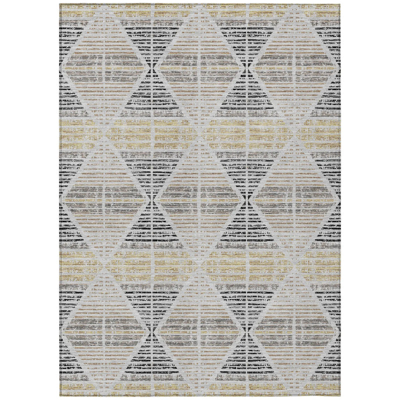 10' X 14' Silver And Beige Geometric Washable Indoor Outdoor Area Rug Homeroots Outdoor