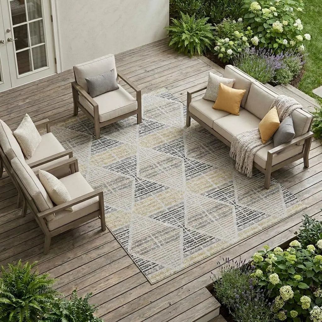 10' X 14' Silver And Beige Geometric Washable Indoor Outdoor Area Rug Homeroots Outdoor