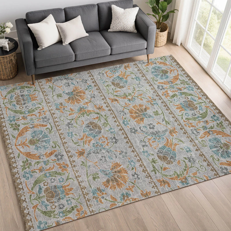 10' X 14' Silver And Brown Floral Washable Indoor Outdoor Area Rug Homeroots Outdoor