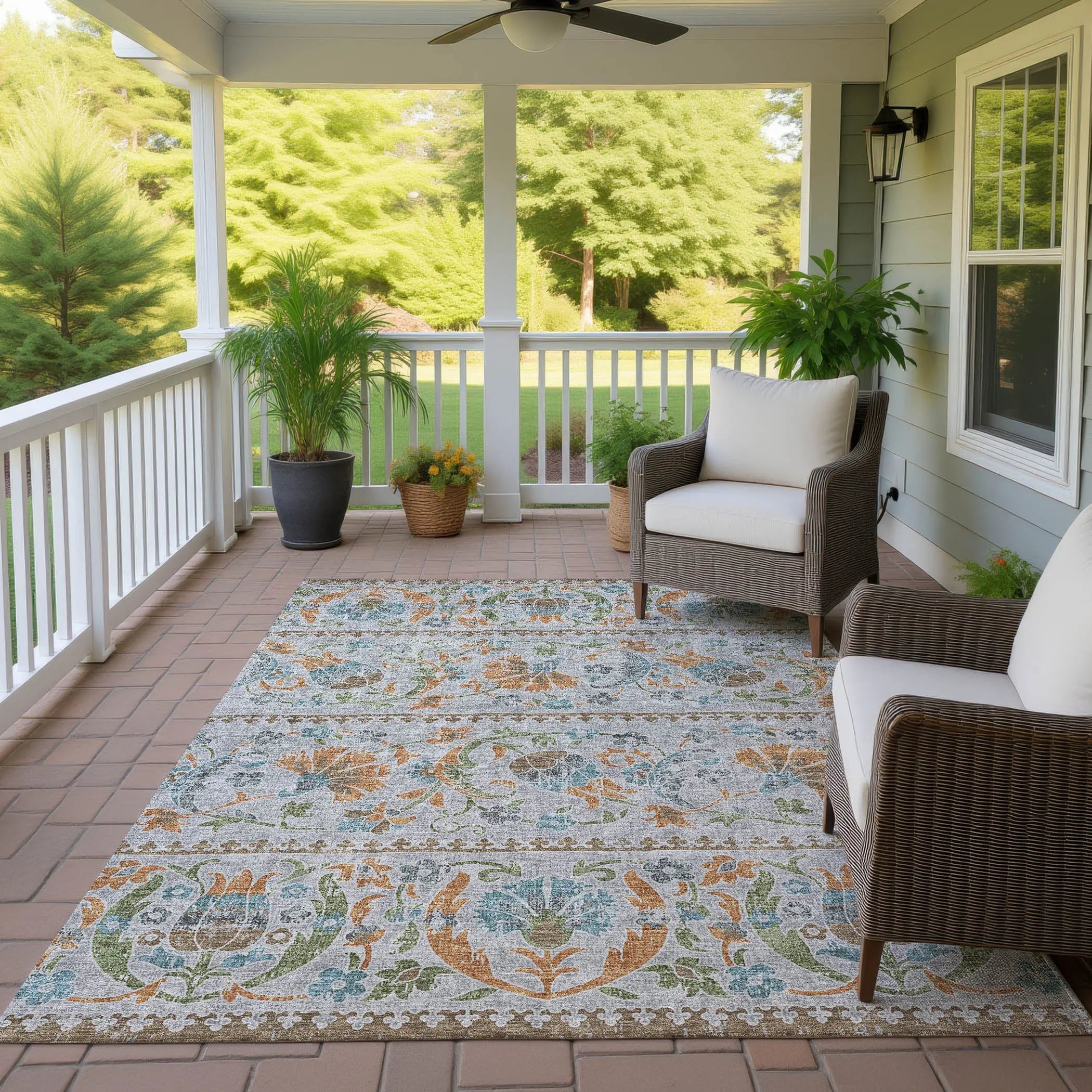 10' X 14' Silver And Brown Floral Washable Indoor Outdoor Area Rug Homeroots Outdoor