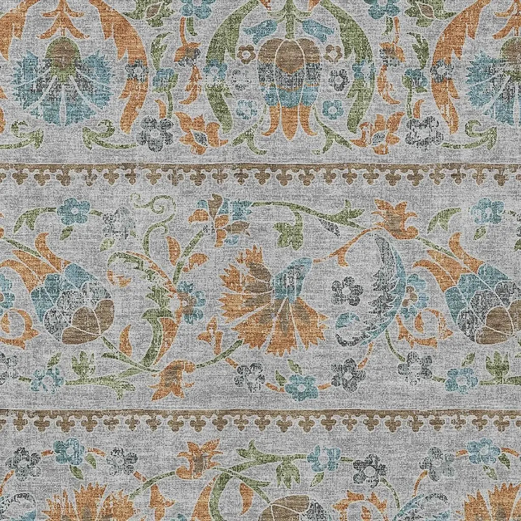 10' X 14' Silver And Brown Floral Washable Indoor Outdoor Area Rug Homeroots Outdoor