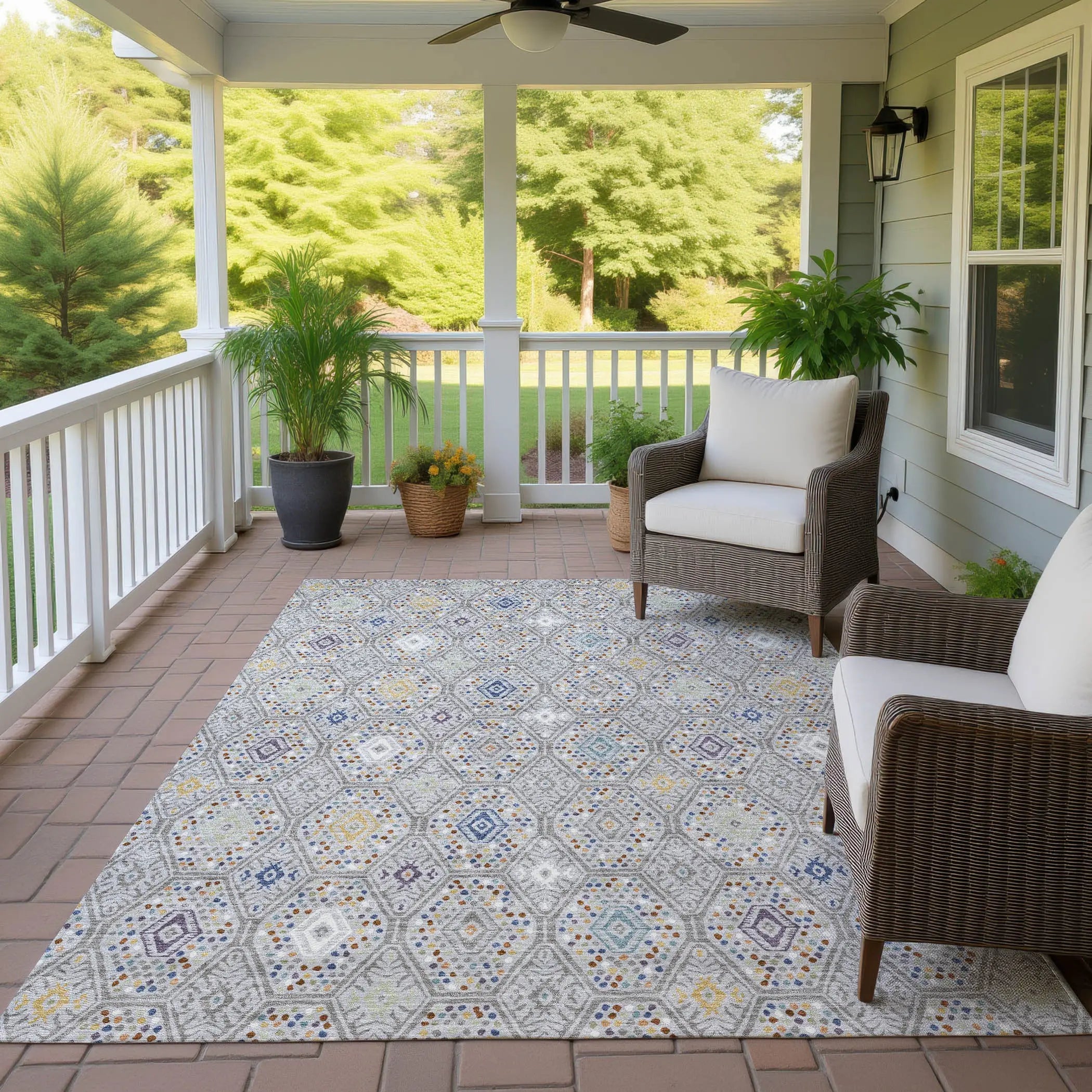 10' X 14' Silver And Brown Geometric Washable Indoor Outdoor Area Rug Homeroots Outdoor