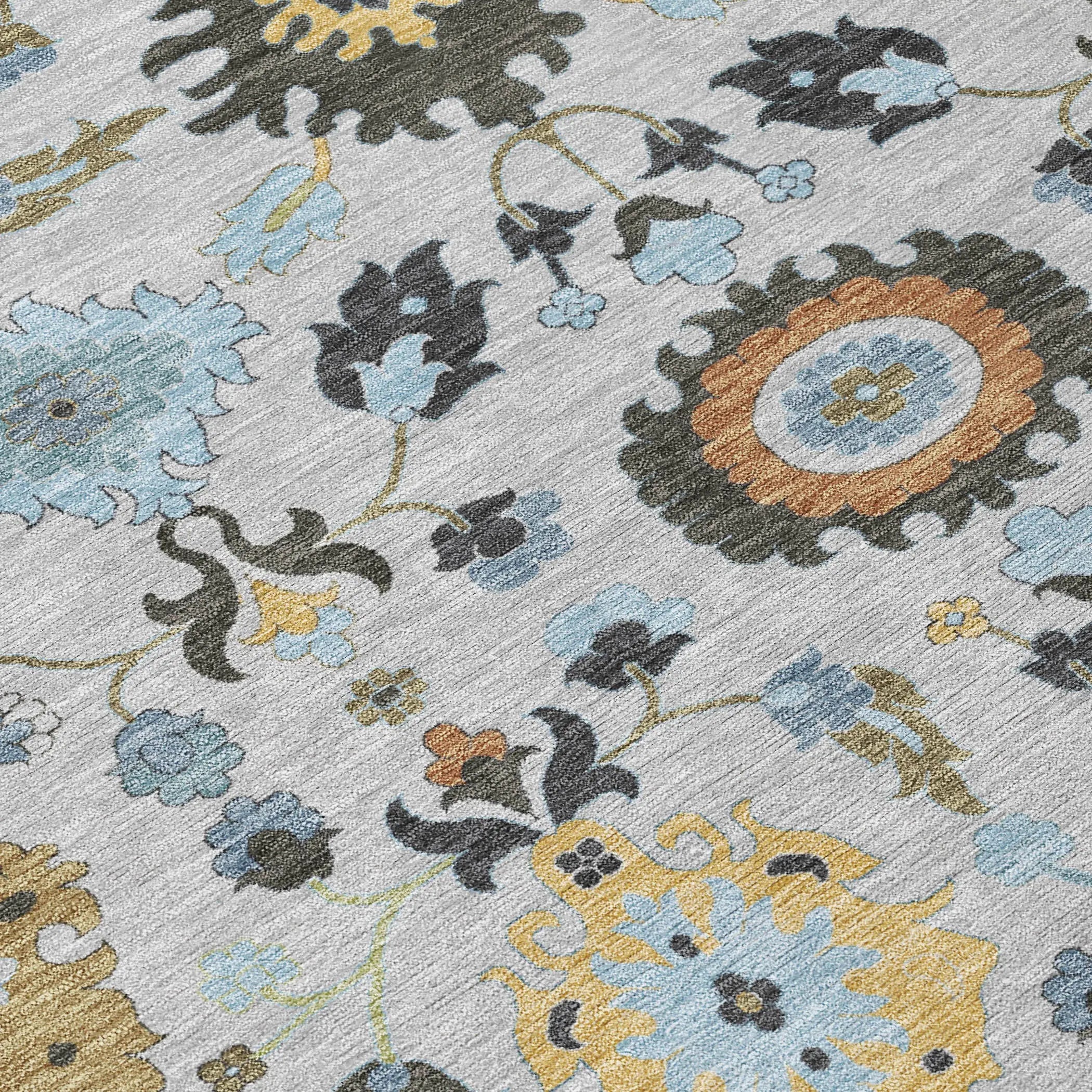 10' X 14' Silver And Charcoal Floral Medallion Washable Indoor Outdoor Area Rug Homeroots Outdoor