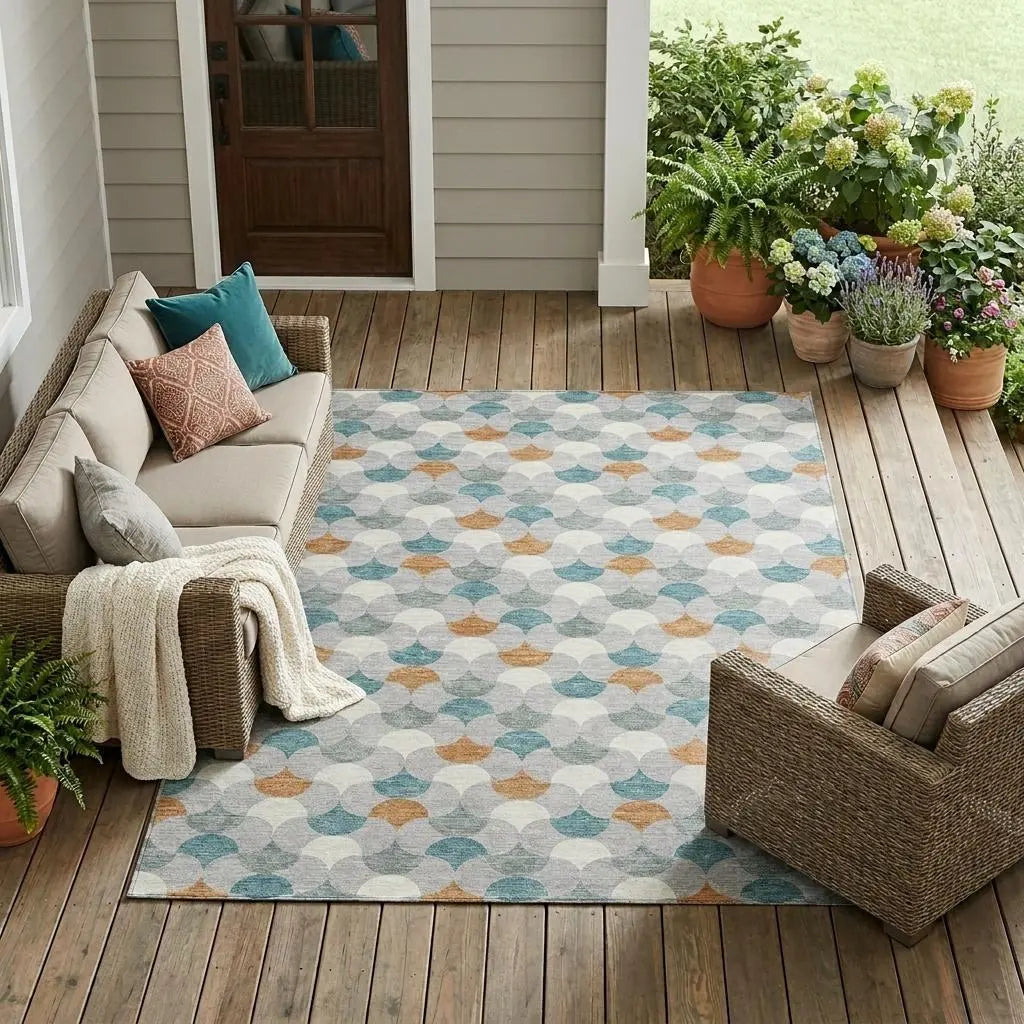 10' X 14' Silver And Copper Geometric Washable Indoor Outdoor Area Rug Homeroots Outdoor