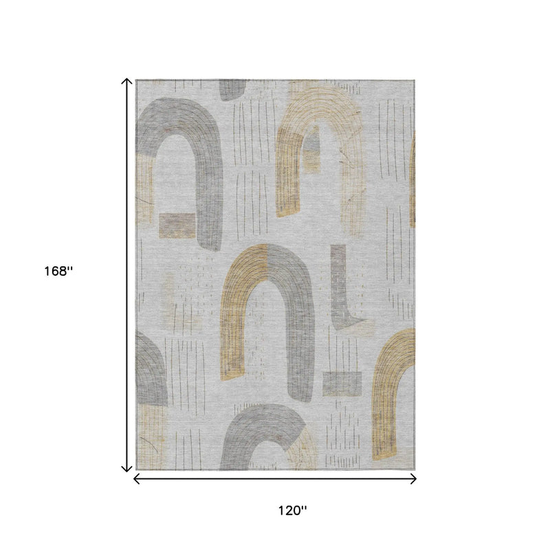 10' X 14' Silver And Gold Geometric Washable Indoor Outdoor Area Rug Homeroots Outdoor