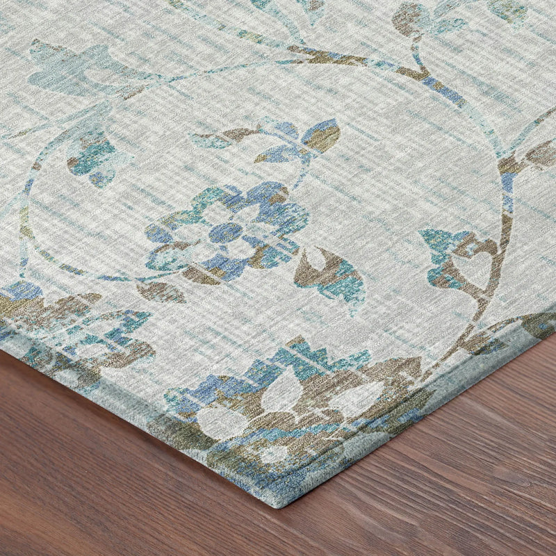 10' X 14' Silver And Gray Floral Washable Indoor Outdoor Area Rug Homeroots Outdoor