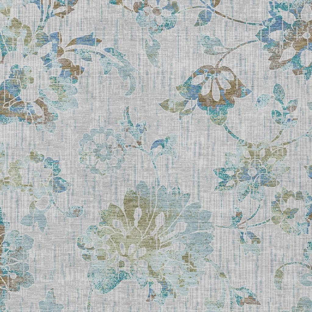 10' X 14' Silver And Gray Floral Washable Indoor Outdoor Area Rug Homeroots Outdoor