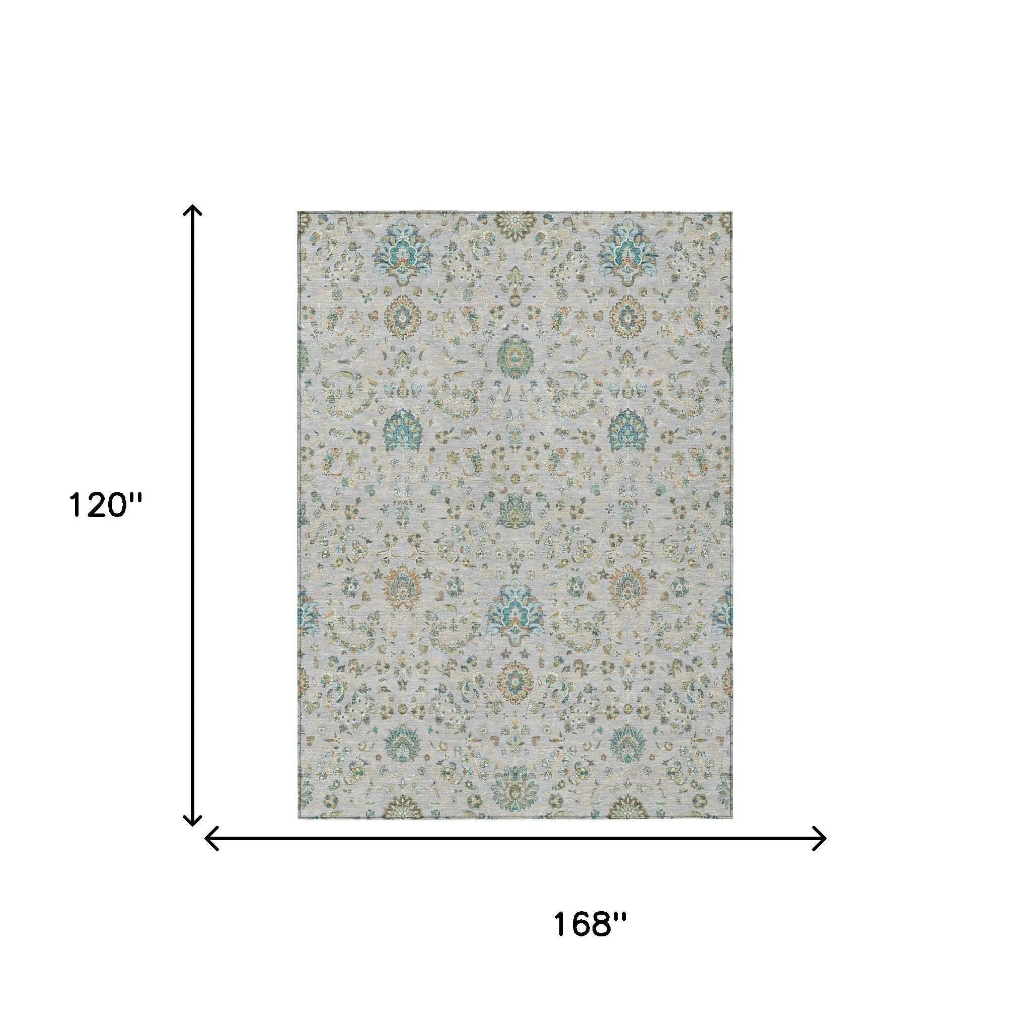 10' X 14' Silver And Gray Floral Washable Indoor Outdoor Area Rug Homeroots Outdoor