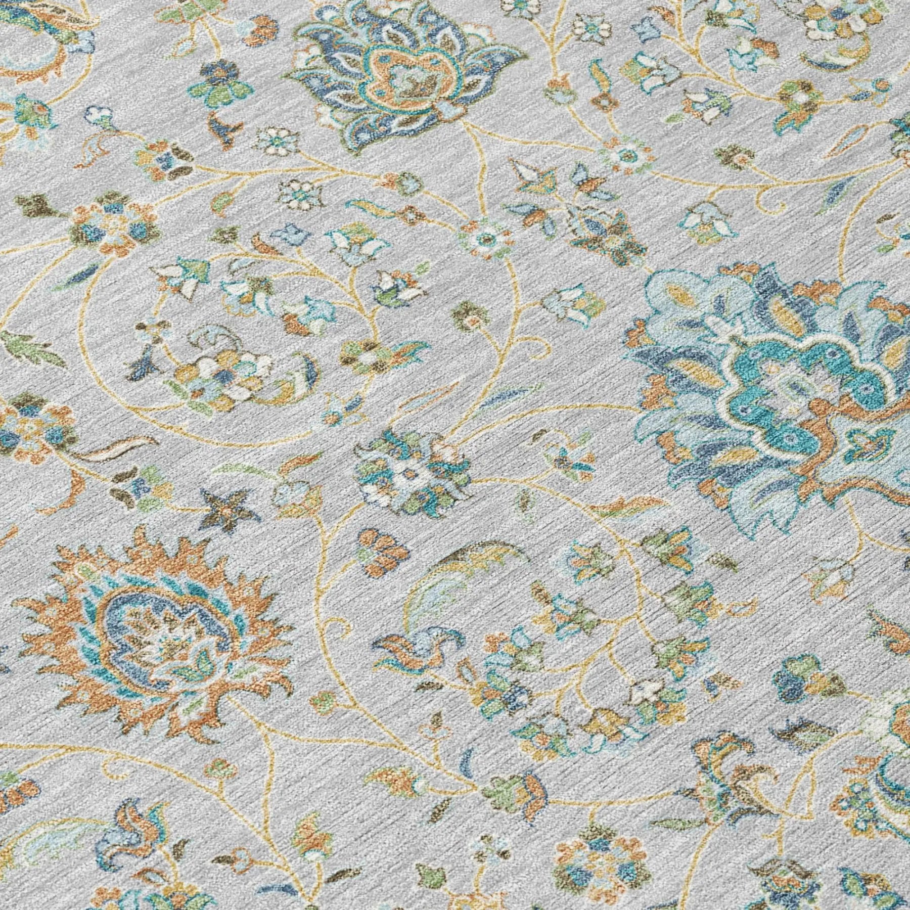 10' X 14' Silver And Gray Floral Washable Indoor Outdoor Area Rug Homeroots Outdoor