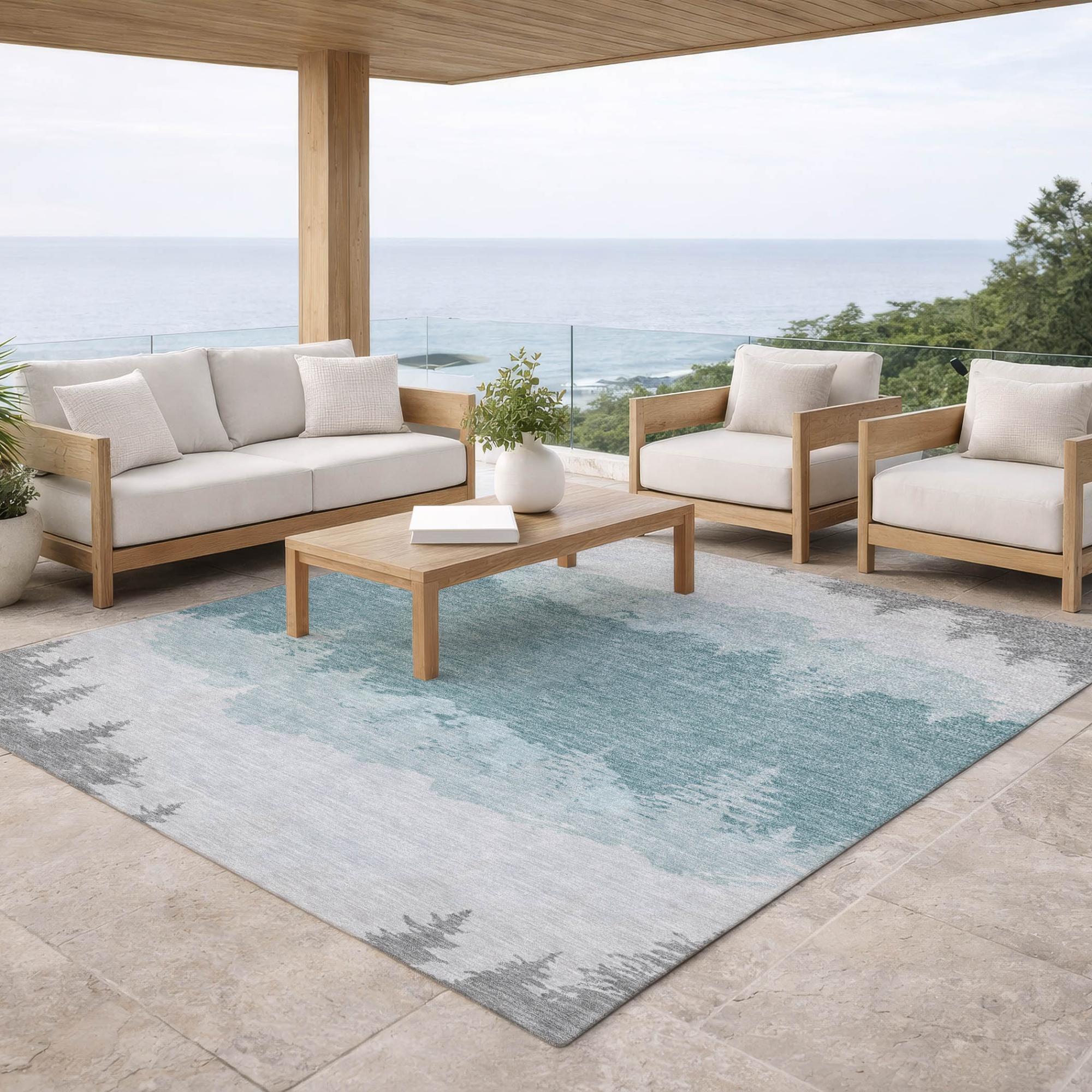 10' X 14' Silver And Gray Floral Washable Indoor Outdoor Area Rug Homeroots Outdoor