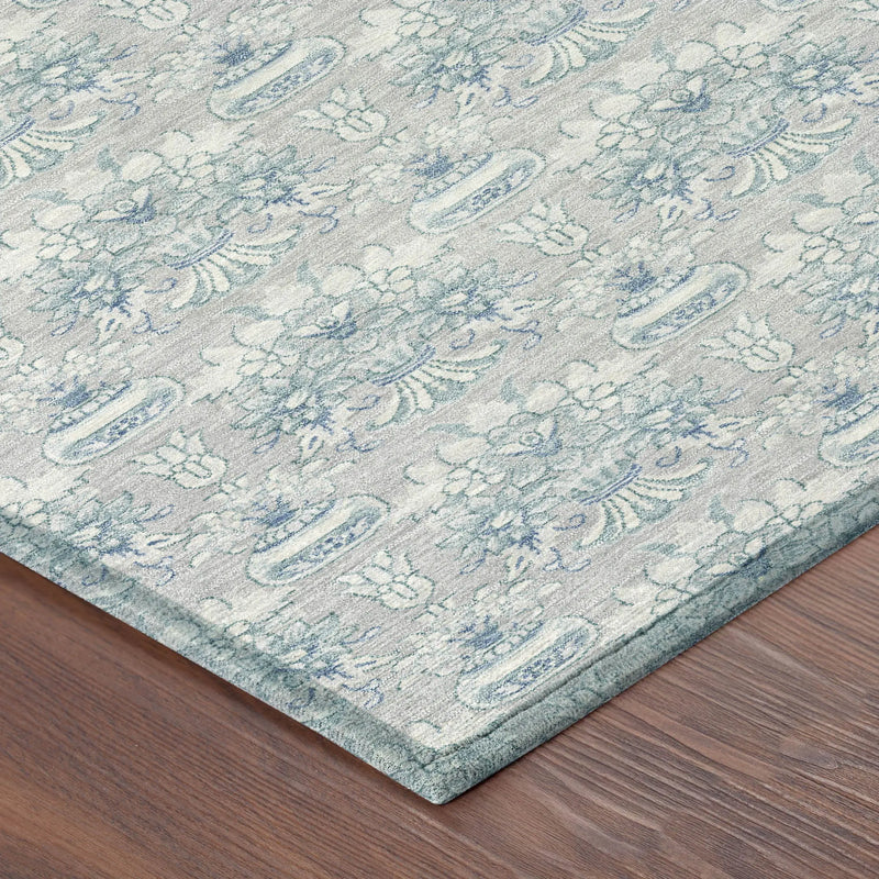 10' X 14' Silver And Gray Floral Washable Indoor Outdoor Area Rug Homeroots Outdoor