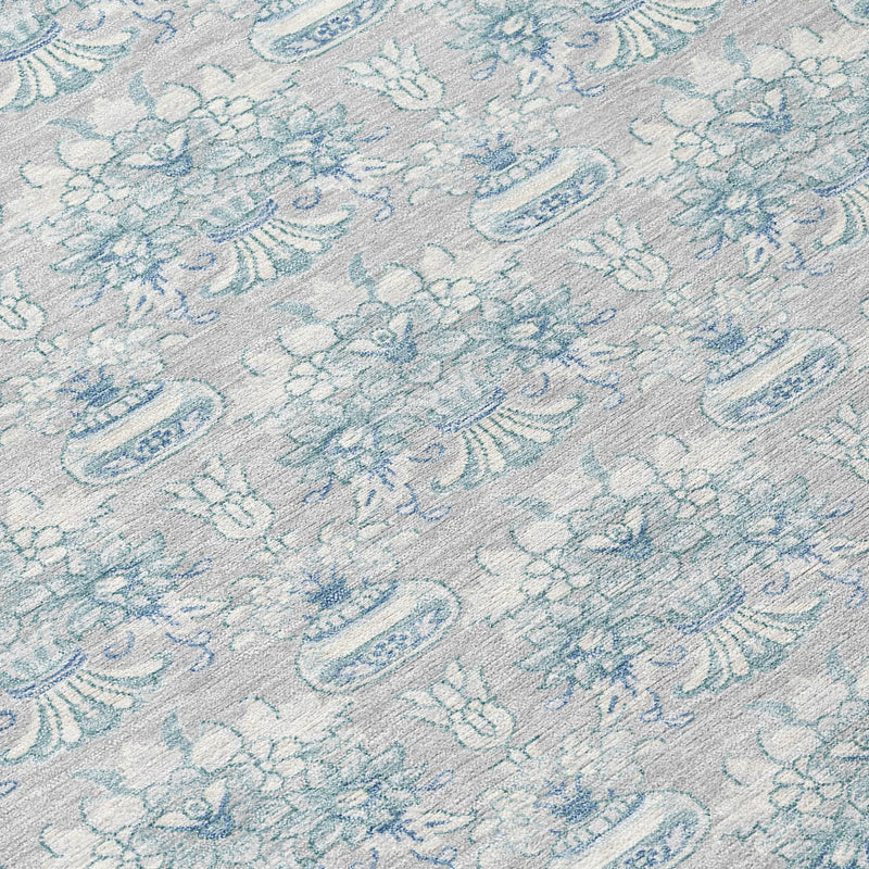 10' X 14' Silver And Gray Floral Washable Indoor Outdoor Area Rug Homeroots Outdoor