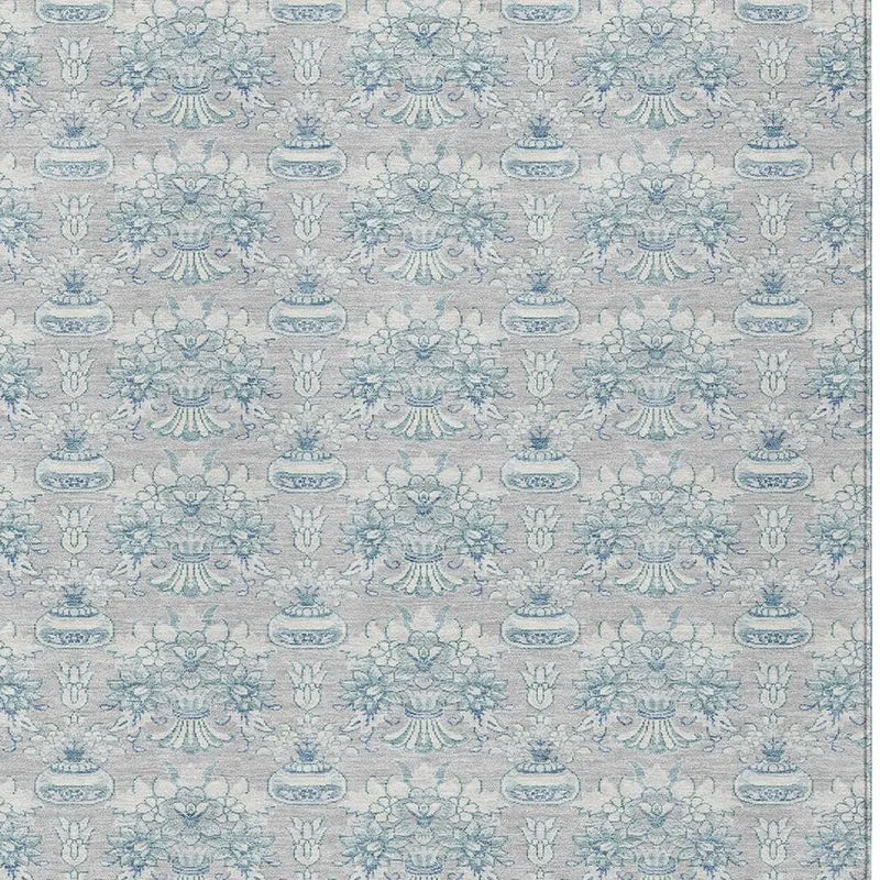 10' X 14' Silver And Gray Floral Washable Indoor Outdoor Area Rug Homeroots Outdoor