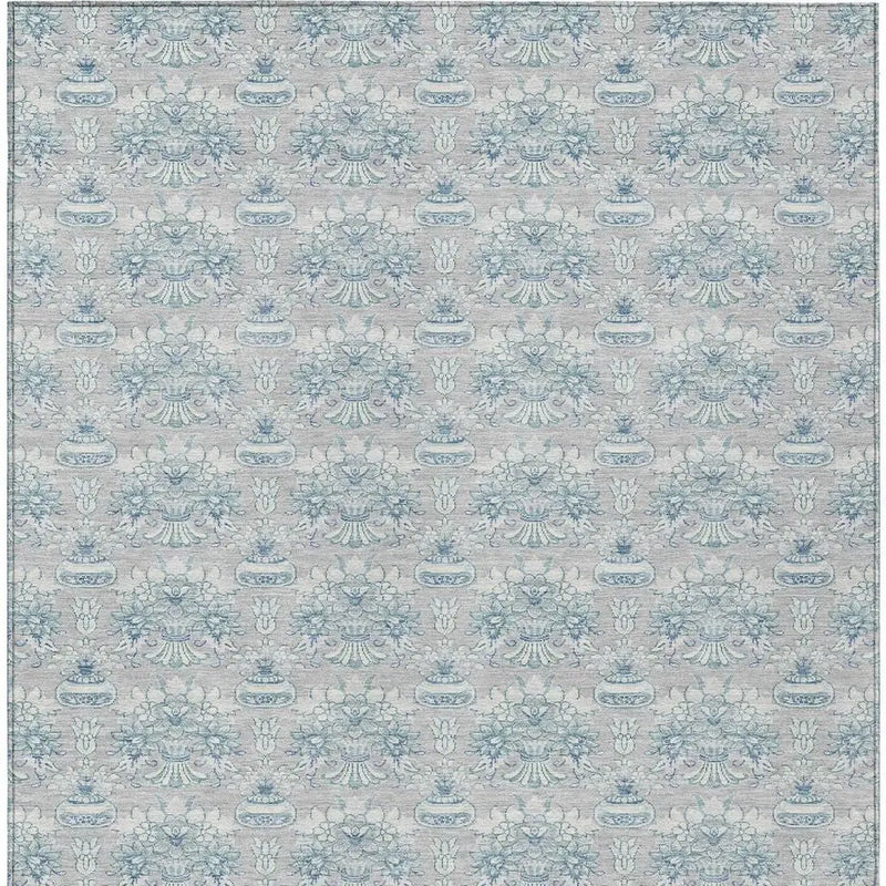 10' X 14' Silver And Gray Floral Washable Indoor Outdoor Area Rug Homeroots Outdoor
