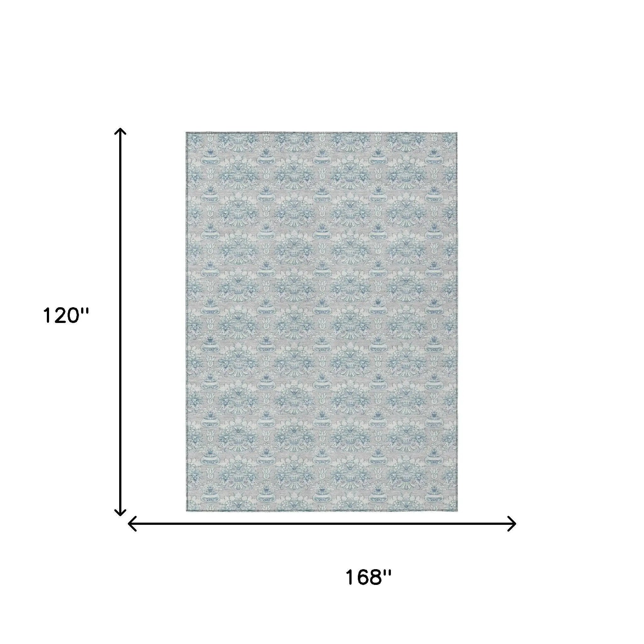 10' X 14' Silver And Gray Floral Washable Indoor Outdoor Area Rug Homeroots Outdoor