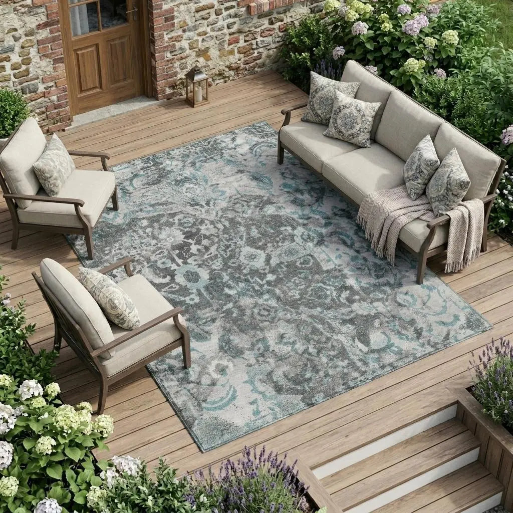 10' X 14' Silver And Gray Floral Washable Indoor Outdoor Area Rug Homeroots Outdoor
