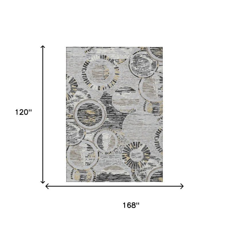 10' X 14' Silver And Gray Geometric Washable Indoor Outdoor Area Rug Homeroots Outdoor