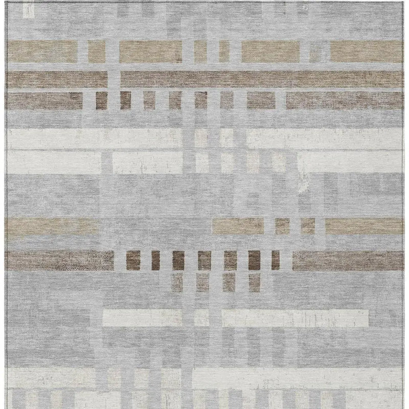 10' X 14' Silver And Gray Striped Washable Indoor Outdoor Area Rug Homeroots Outdoor