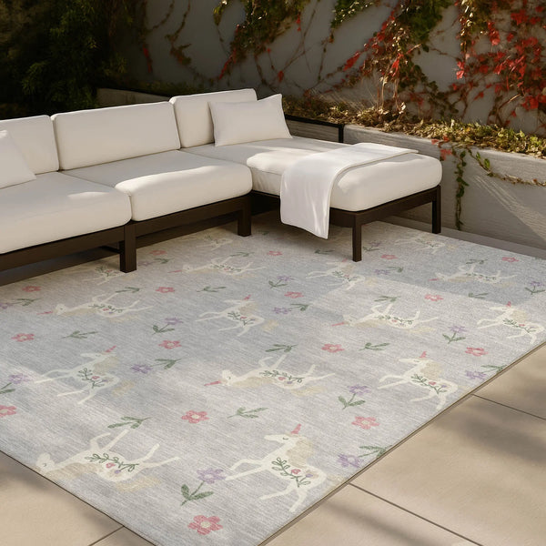 10' X 14' Silver And Ivory Floral Washable Indoor Outdoor Area Rug Homeroots Outdoor