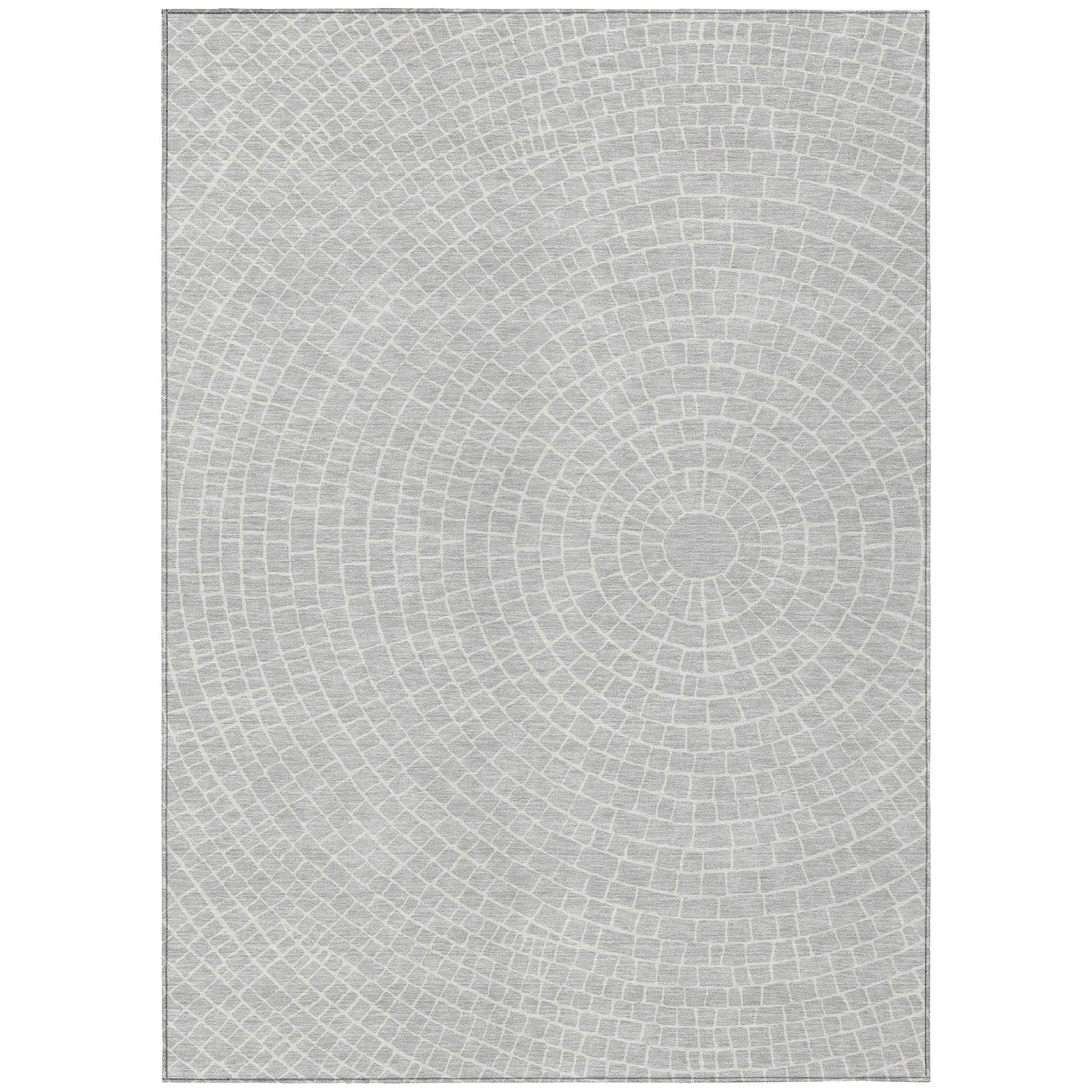 10' X 14' Silver And Ivory Geometric Washable Indoor Outdoor Area Rug Homeroots Outdoor