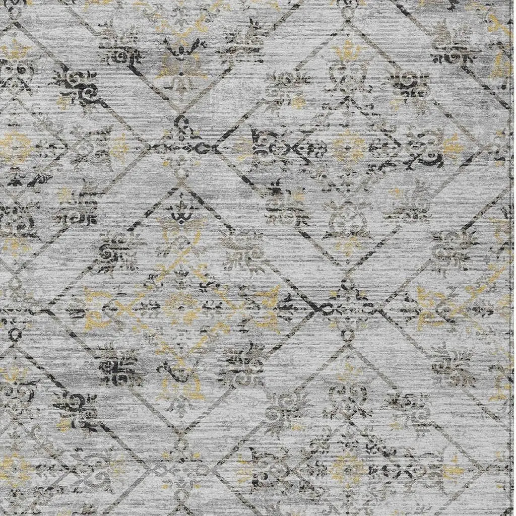 10' X 14' Silver And Ivory Geometric Washable Indoor Outdoor Area Rug Homeroots Outdoor