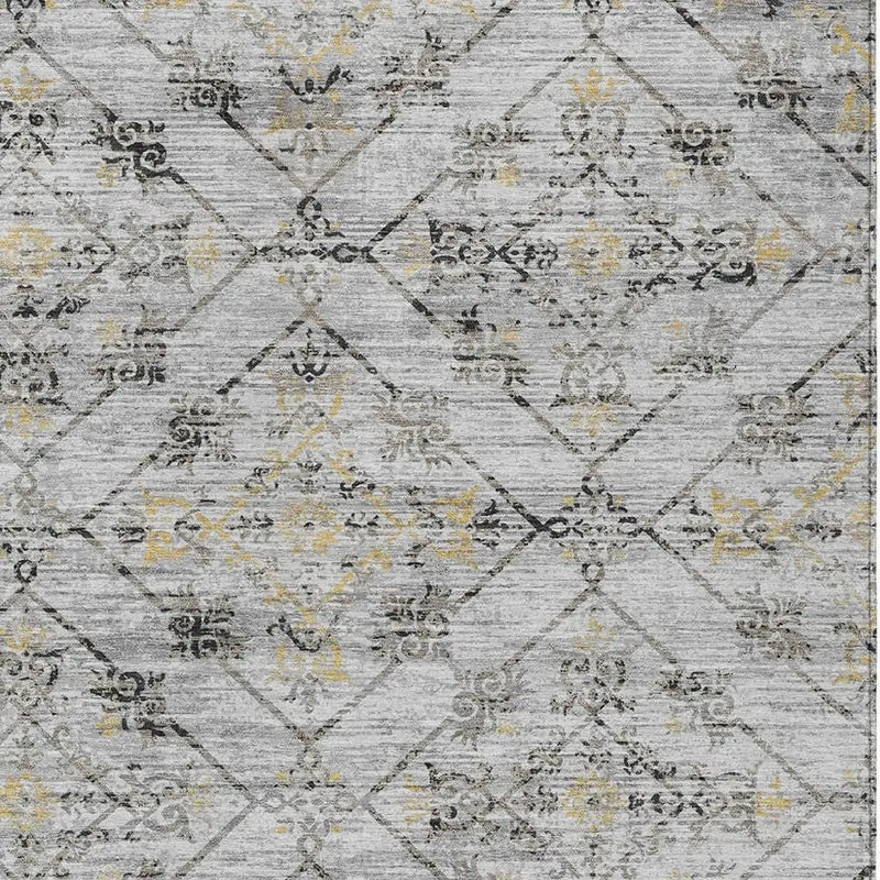 10' X 14' Silver And Ivory Geometric Washable Indoor Outdoor Area Rug Homeroots Outdoor