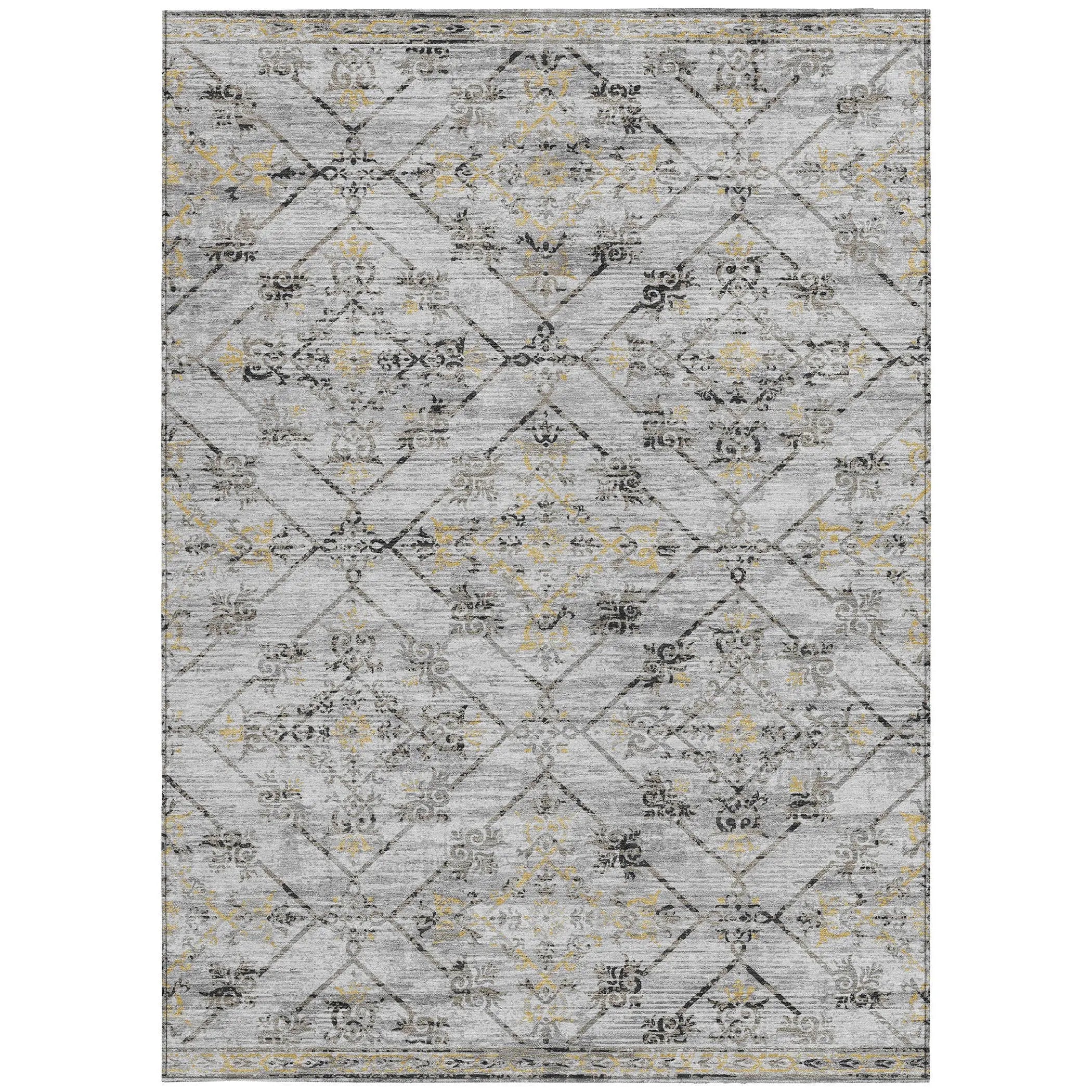 10' X 14' Silver And Ivory Geometric Washable Indoor Outdoor Area Rug Homeroots Outdoor