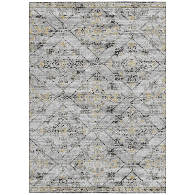 10' X 14' Silver And Ivory Geometric Washable Indoor Outdoor Area Rug Homeroots Outdoor