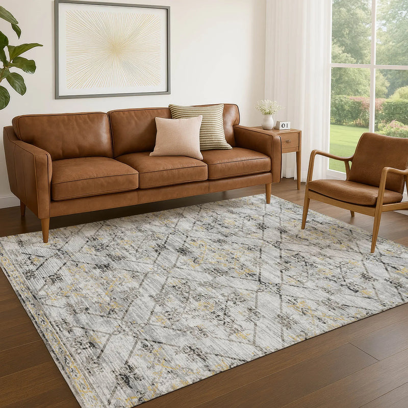 10' X 14' Silver And Ivory Geometric Washable Indoor Outdoor Area Rug Homeroots Outdoor