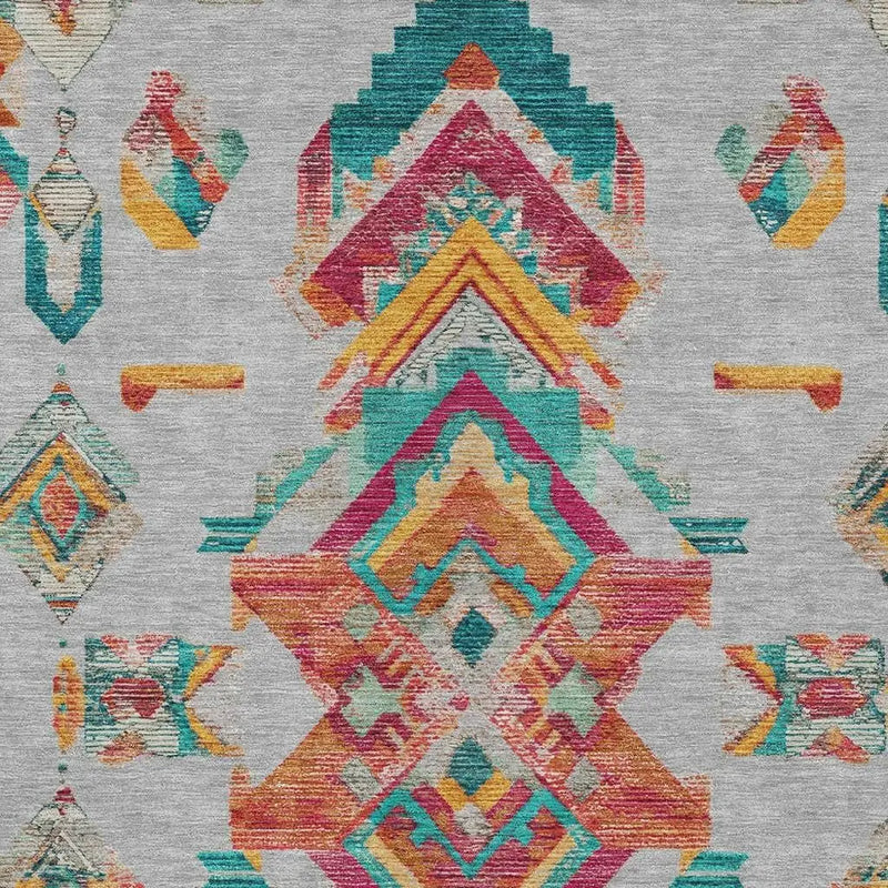 10' X 14' Silver And Ivory Tribal Washable Indoor Outdoor Area Rug Homeroots Outdoor