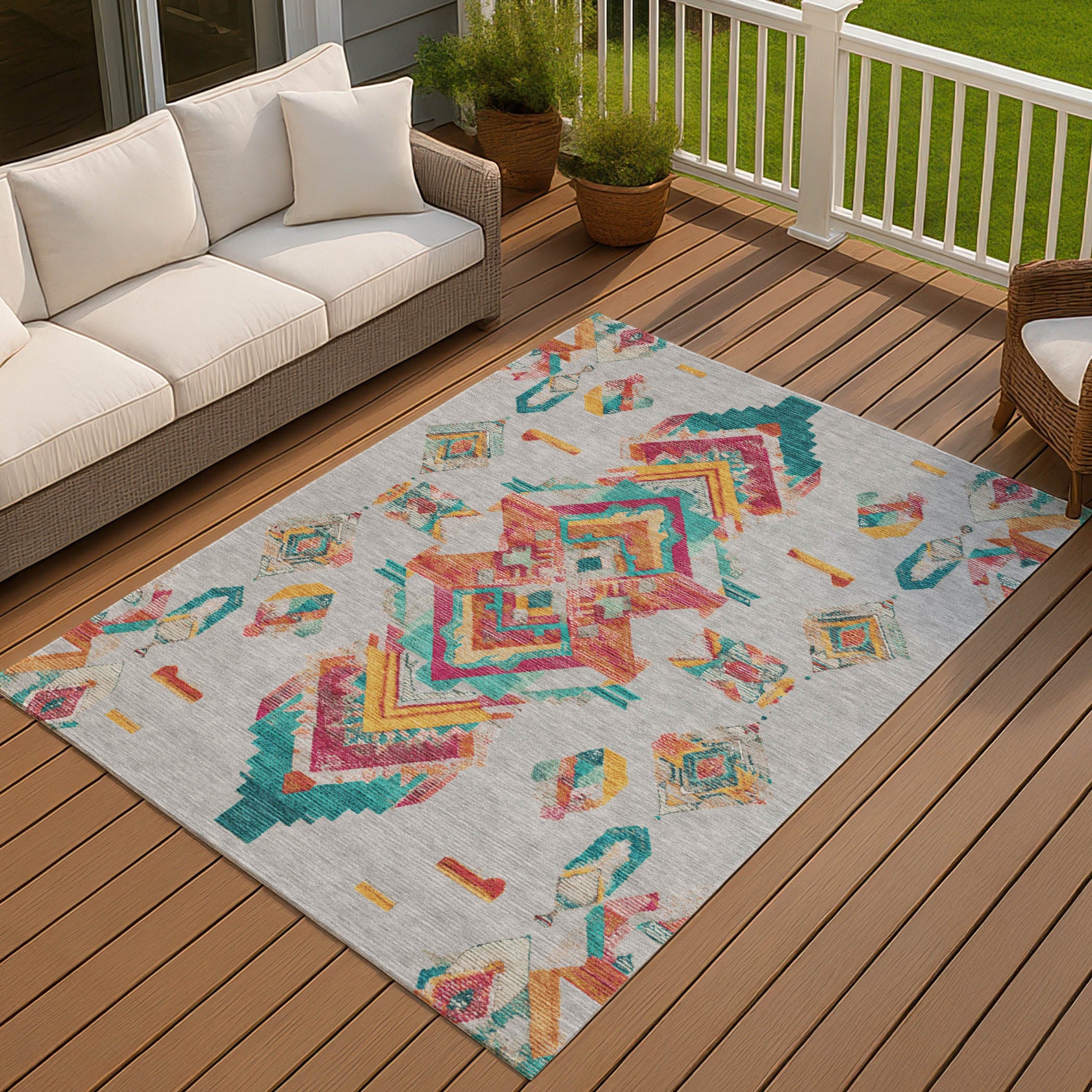 10' X 14' Silver And Ivory Tribal Washable Indoor Outdoor Area Rug Homeroots Outdoor