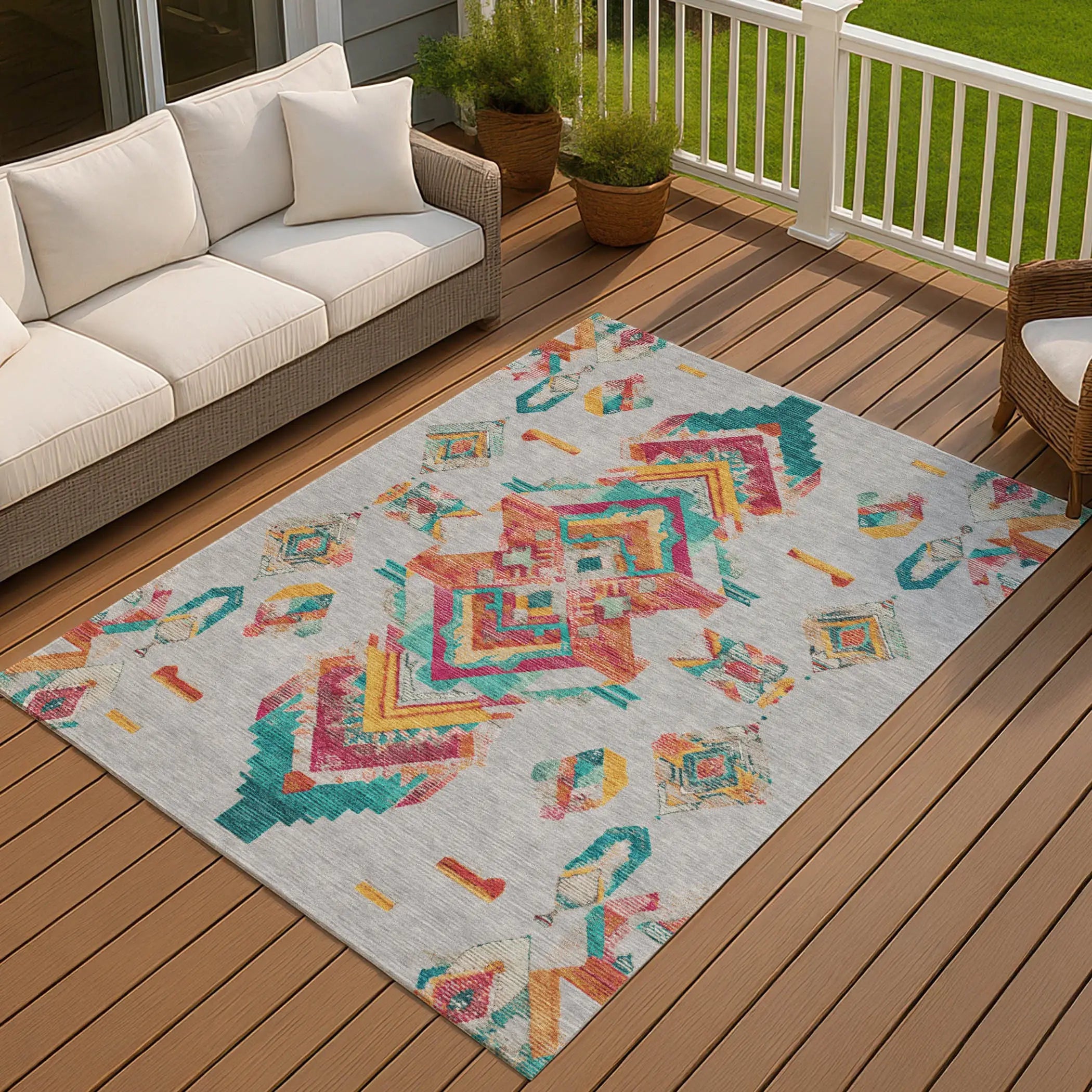 10' X 14' Silver And Ivory Tribal Washable Indoor Outdoor Area Rug Homeroots Outdoor