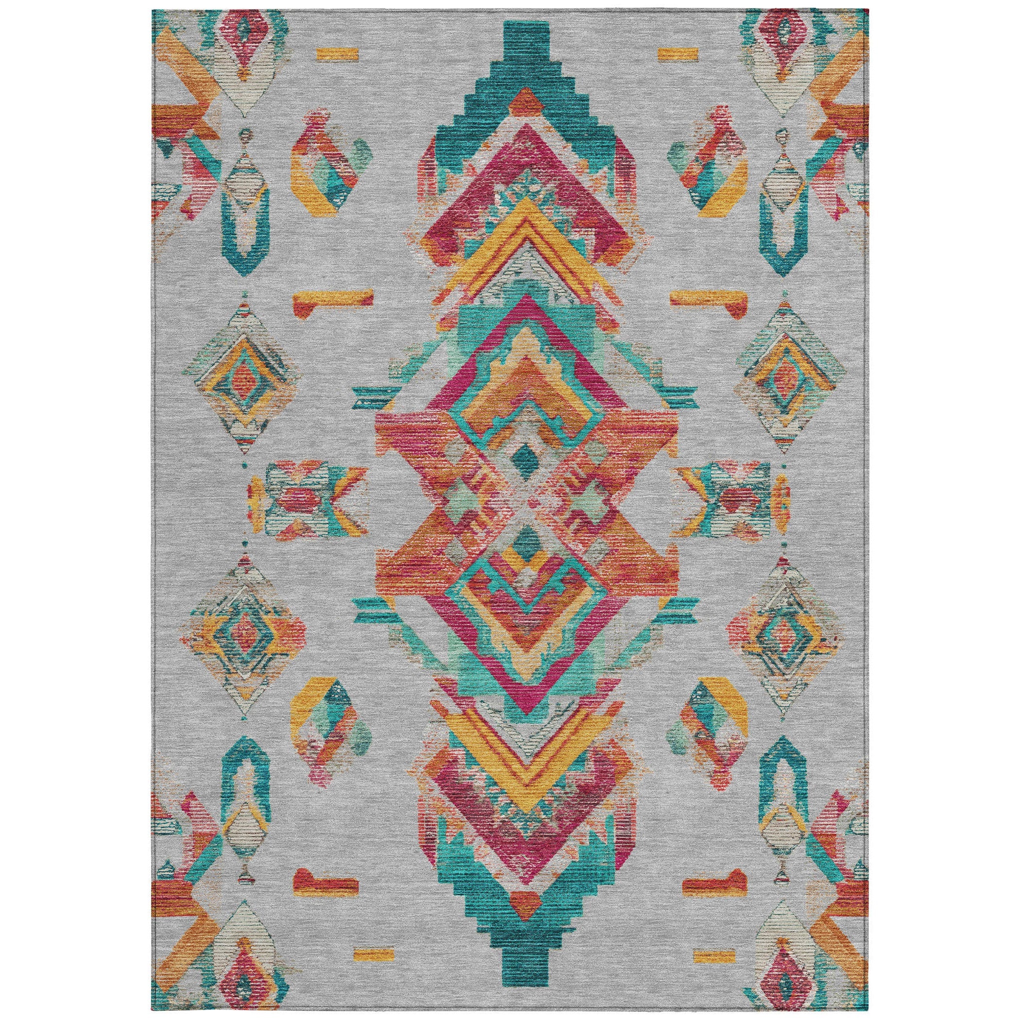 10' X 14' Silver And Ivory Tribal Washable Indoor Outdoor Area Rug Homeroots Outdoor