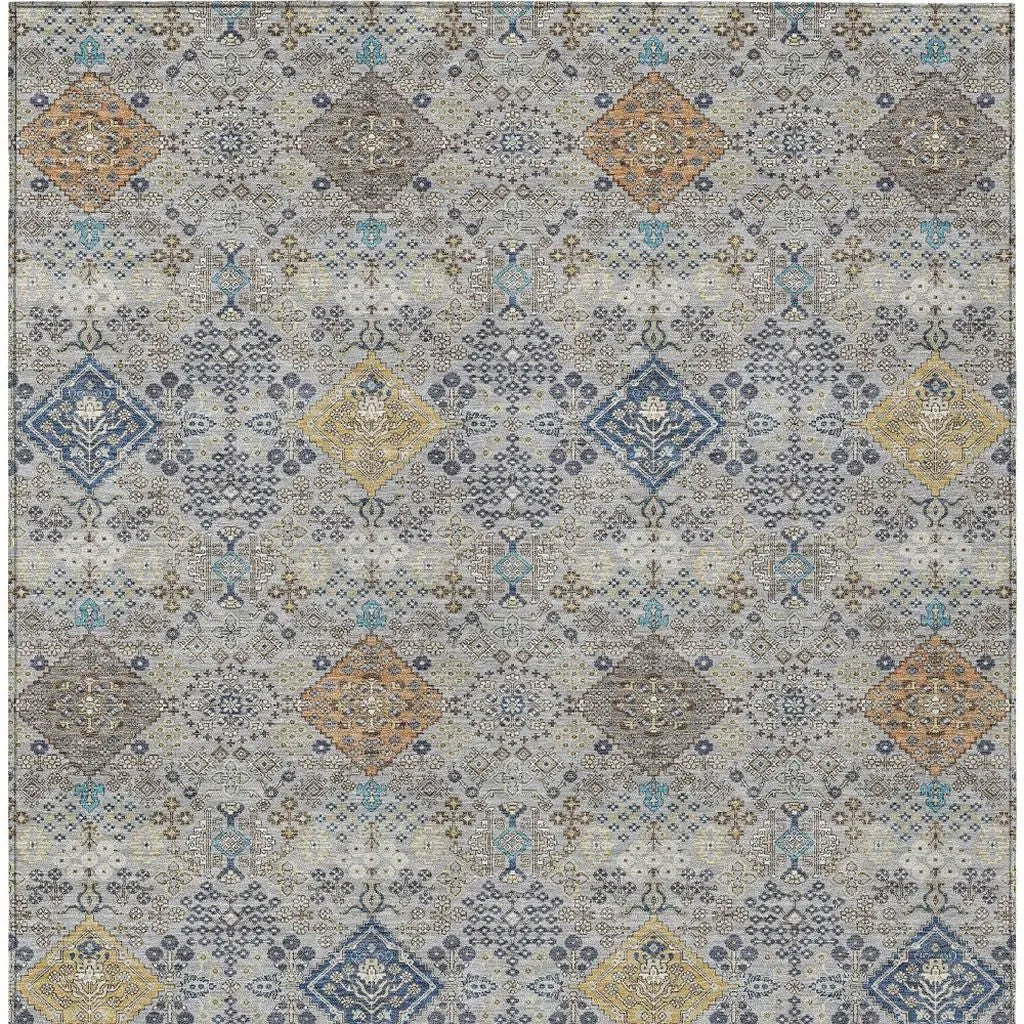 10' X 14' Silver And Navy Blue Oriental Washable Indoor Outdoor Area Rug Homeroots Outdoor