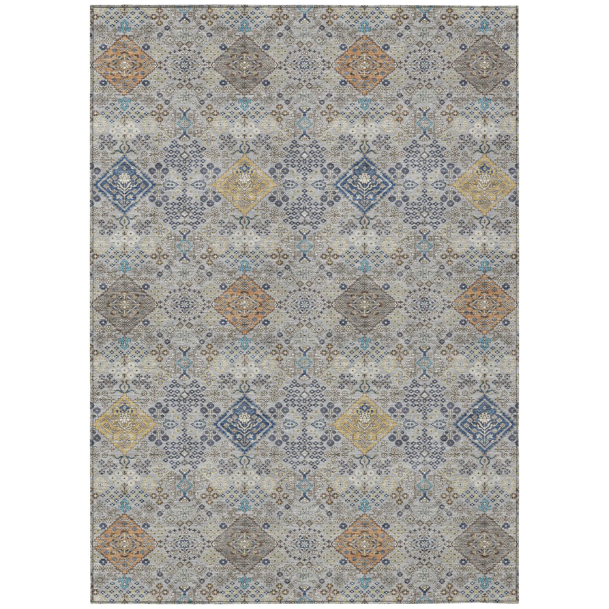 10' X 14' Silver And Navy Blue Oriental Washable Indoor Outdoor Area Rug Homeroots Outdoor