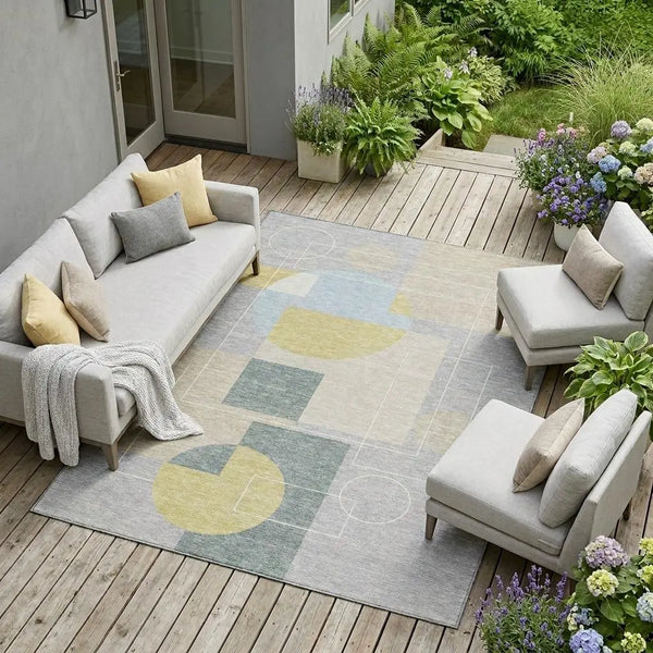 10' X 14' Silver And Sky Blue Geometric Washable Indoor Outdoor Area Rug Homeroots Outdoor