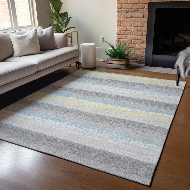 10' X 14' Silver And Taupe Striped Washable Indoor Outdoor Area Rug Homeroots Outdoor