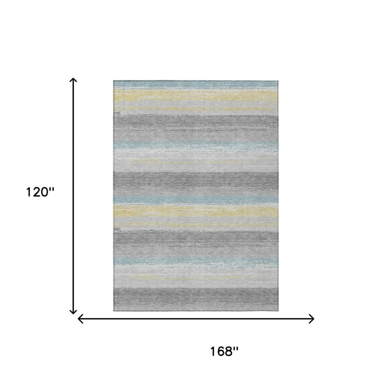 10' X 14' Silver And Taupe Striped Washable Indoor Outdoor Area Rug Homeroots Outdoor