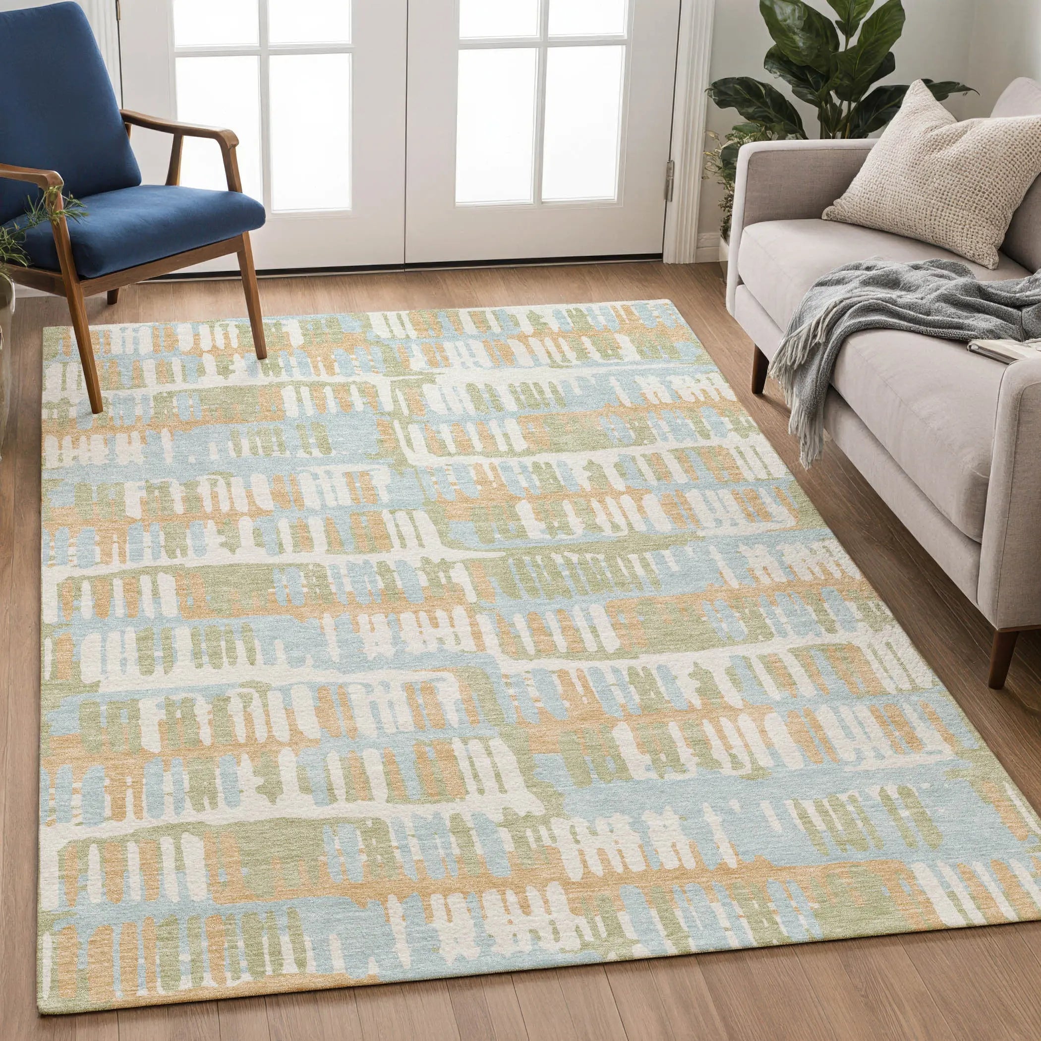 10' X 14' Sky Blue And Beige Abstract Washable Indoor Outdoor Area Rug Homeroots Outdoor