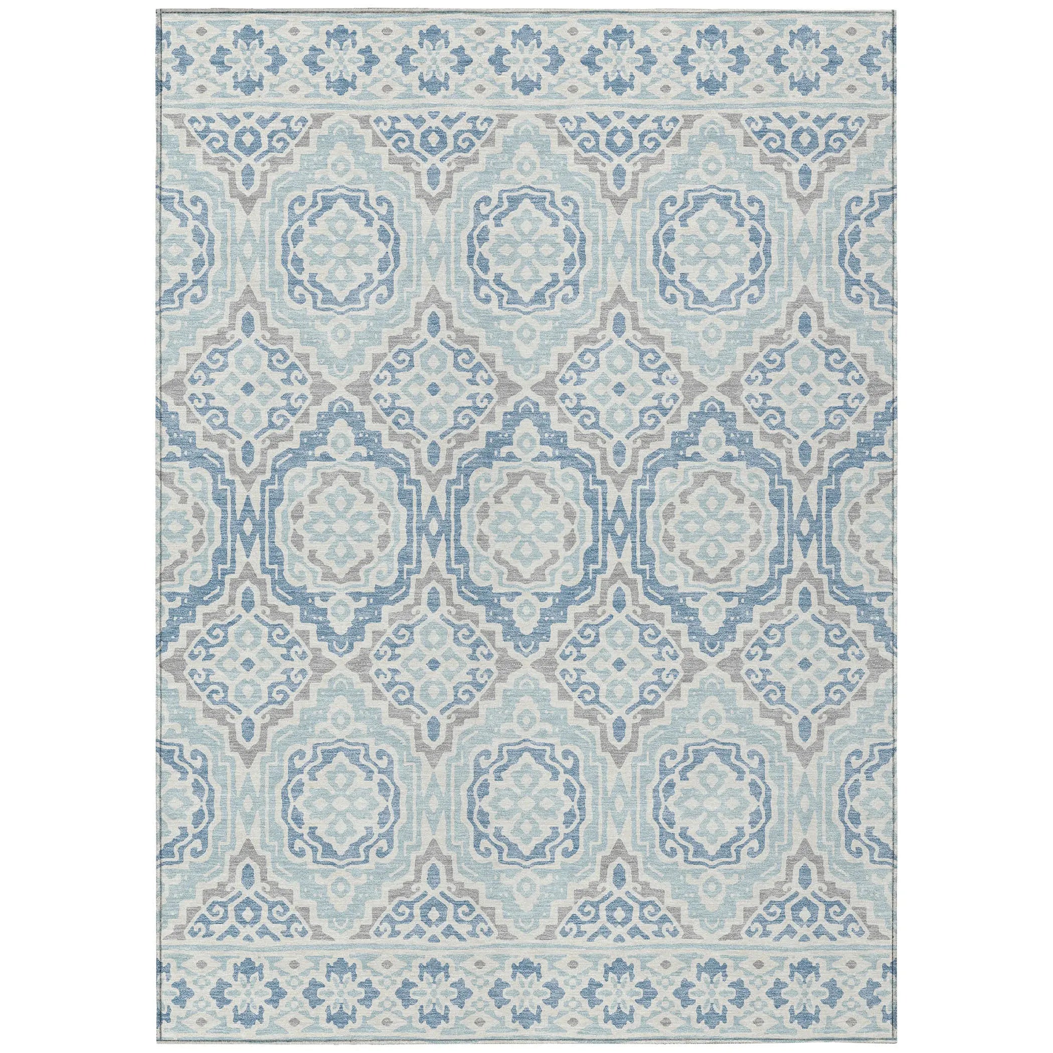 10' X 14' Sky Blue And Beige Tribal Washable Indoor Outdoor Area Rug Homeroots Outdoor