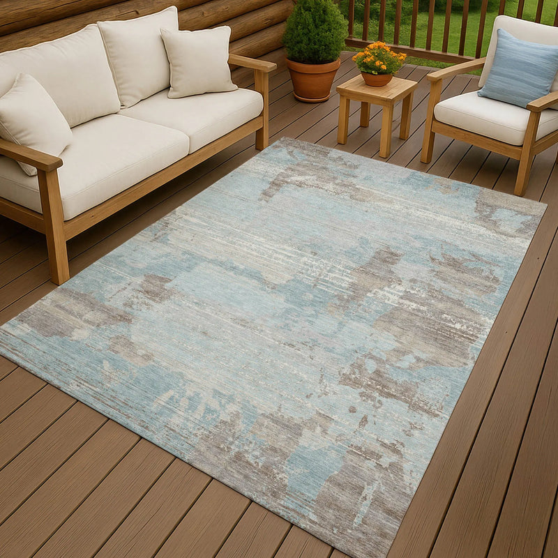10' X 14' Sky Blue And Blue Abstract Washable Indoor Outdoor Area Rug Homeroots Outdoor