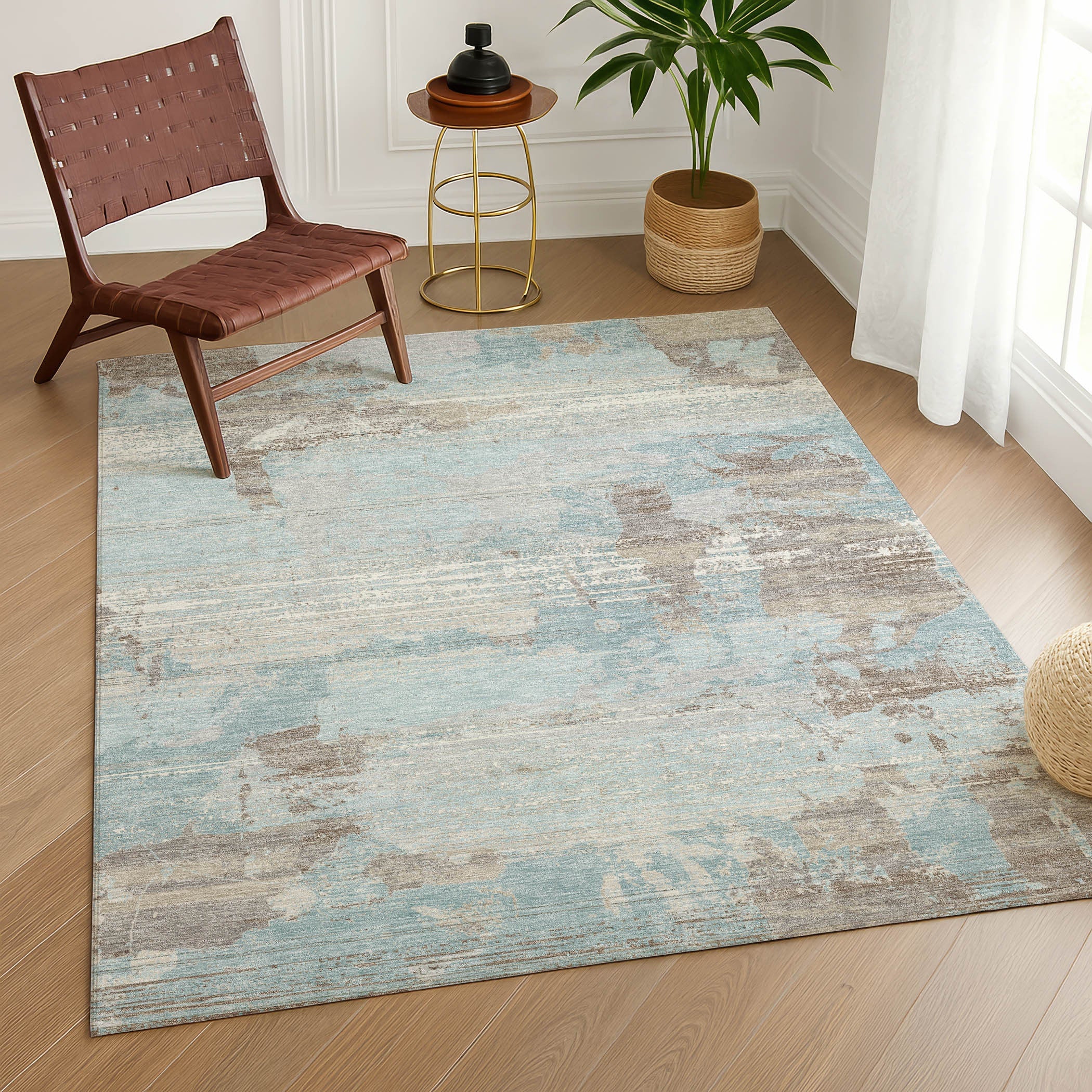 10' X 14' Sky Blue And Blue Abstract Washable Indoor Outdoor Area Rug Homeroots Outdoor