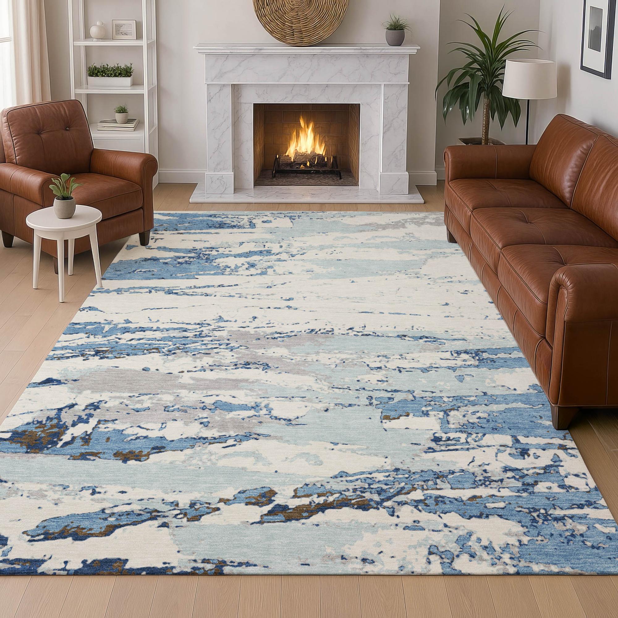 10' X 14' Sky Blue And Blue Abstract Washable Indoor Outdoor Area Rug Homeroots Outdoor