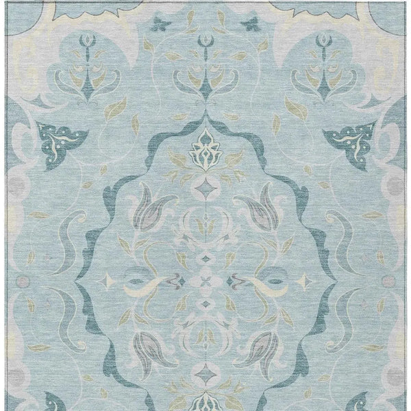 10' X 14' Sky Blue And Blue Damask Washable Indoor Outdoor Area Rug Homeroots Outdoor