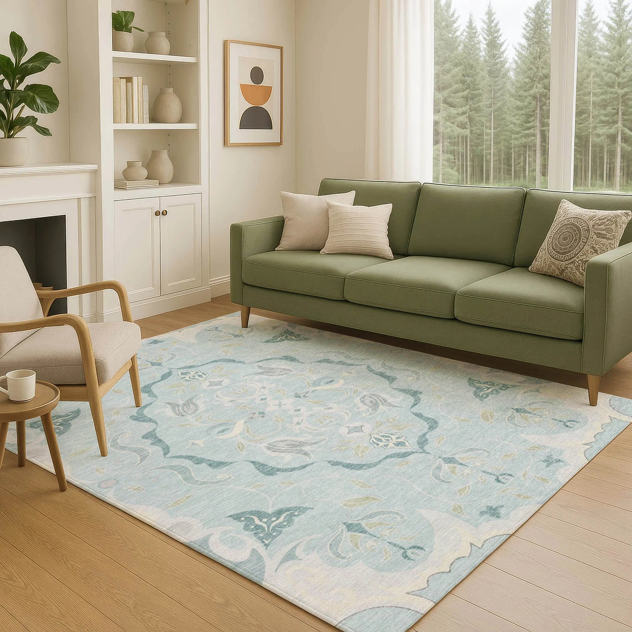 10' X 14' Sky Blue And Blue Damask Washable Indoor Outdoor Area Rug Homeroots Outdoor