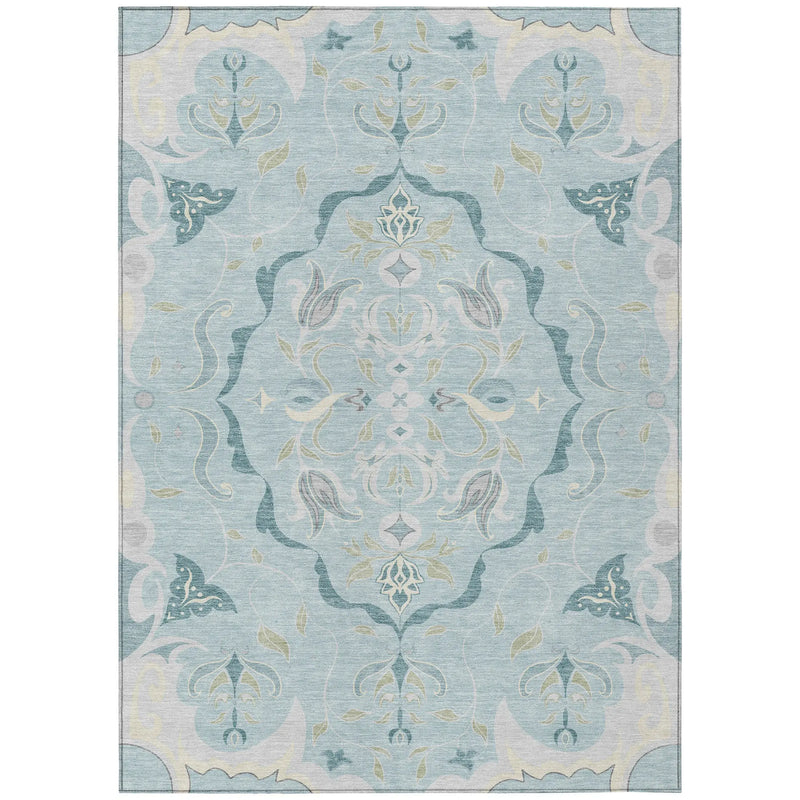 10' X 14' Sky Blue And Blue Damask Washable Indoor Outdoor Area Rug Homeroots Outdoor
