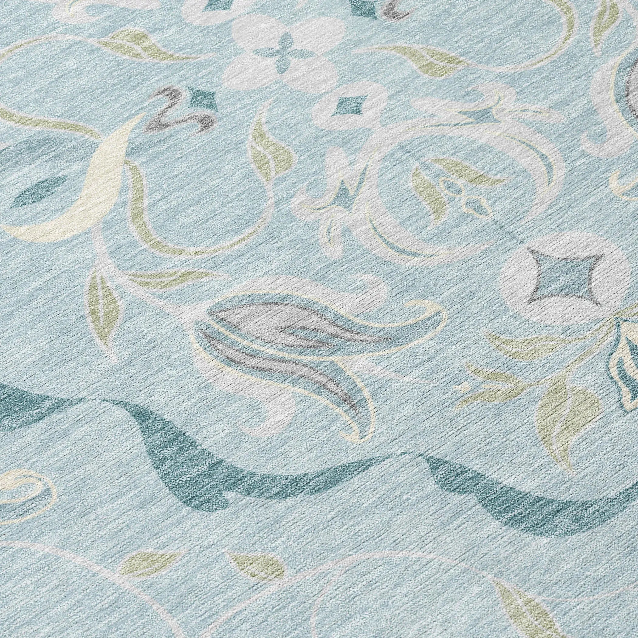 10' X 14' Sky Blue And Blue Damask Washable Indoor Outdoor Area Rug Homeroots Outdoor